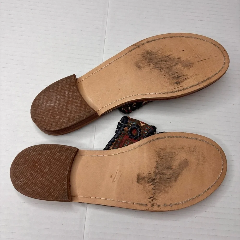JACK ROGERS Vera Bradley Navajo Tapestry Navy Leather Thong Sandals Size 8